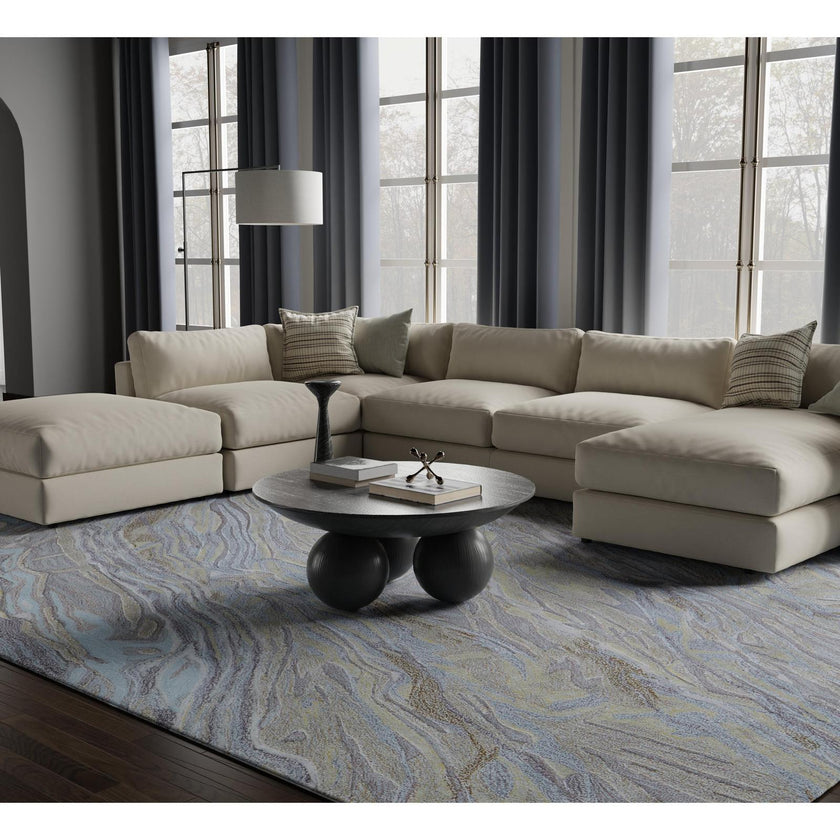 Feizy Kawai 8982F Modern Abstract Rug in Blue/Green/Gray