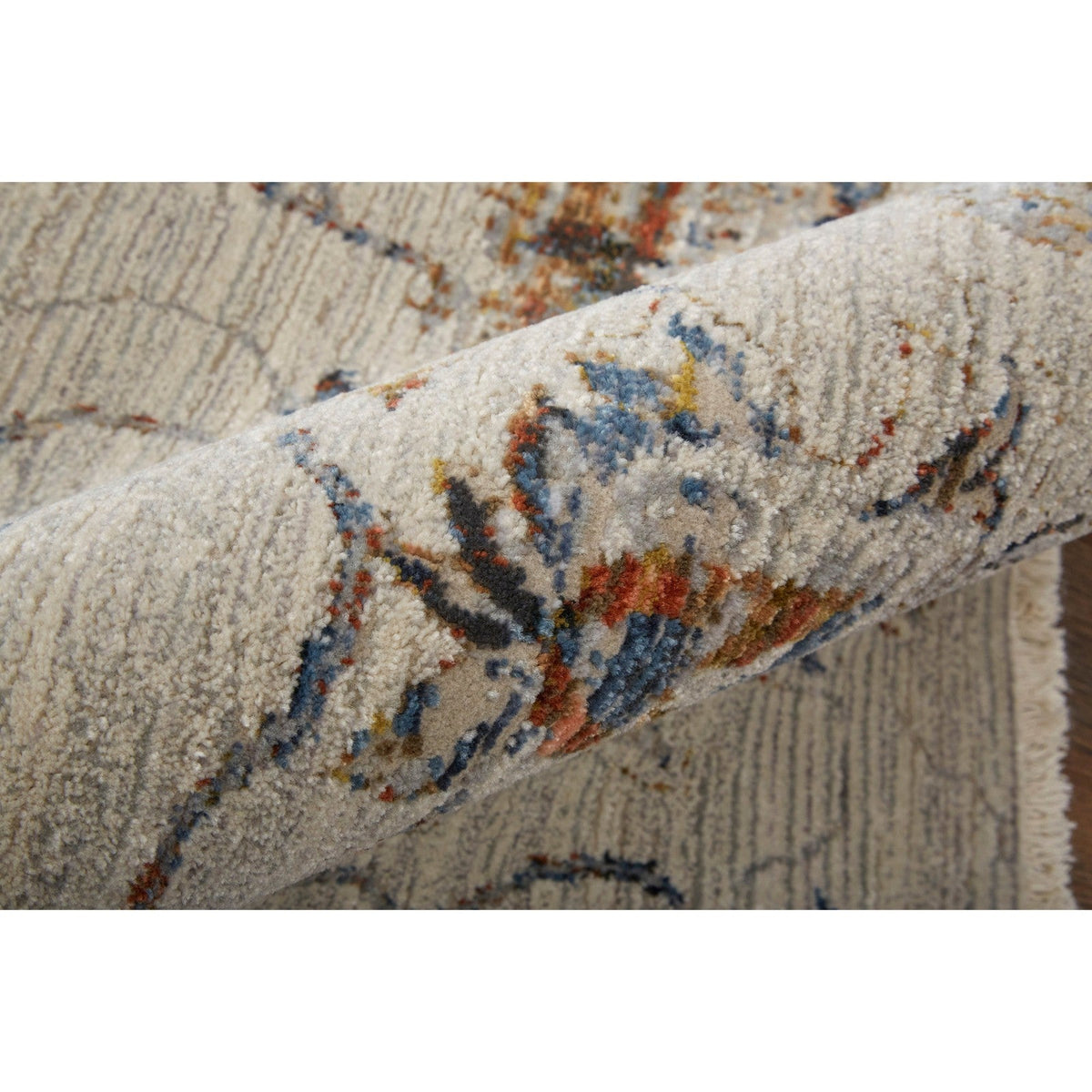 Feizy Kaia 39GPF Transitional Floral & Botanical in Ivory/Orange/Blue