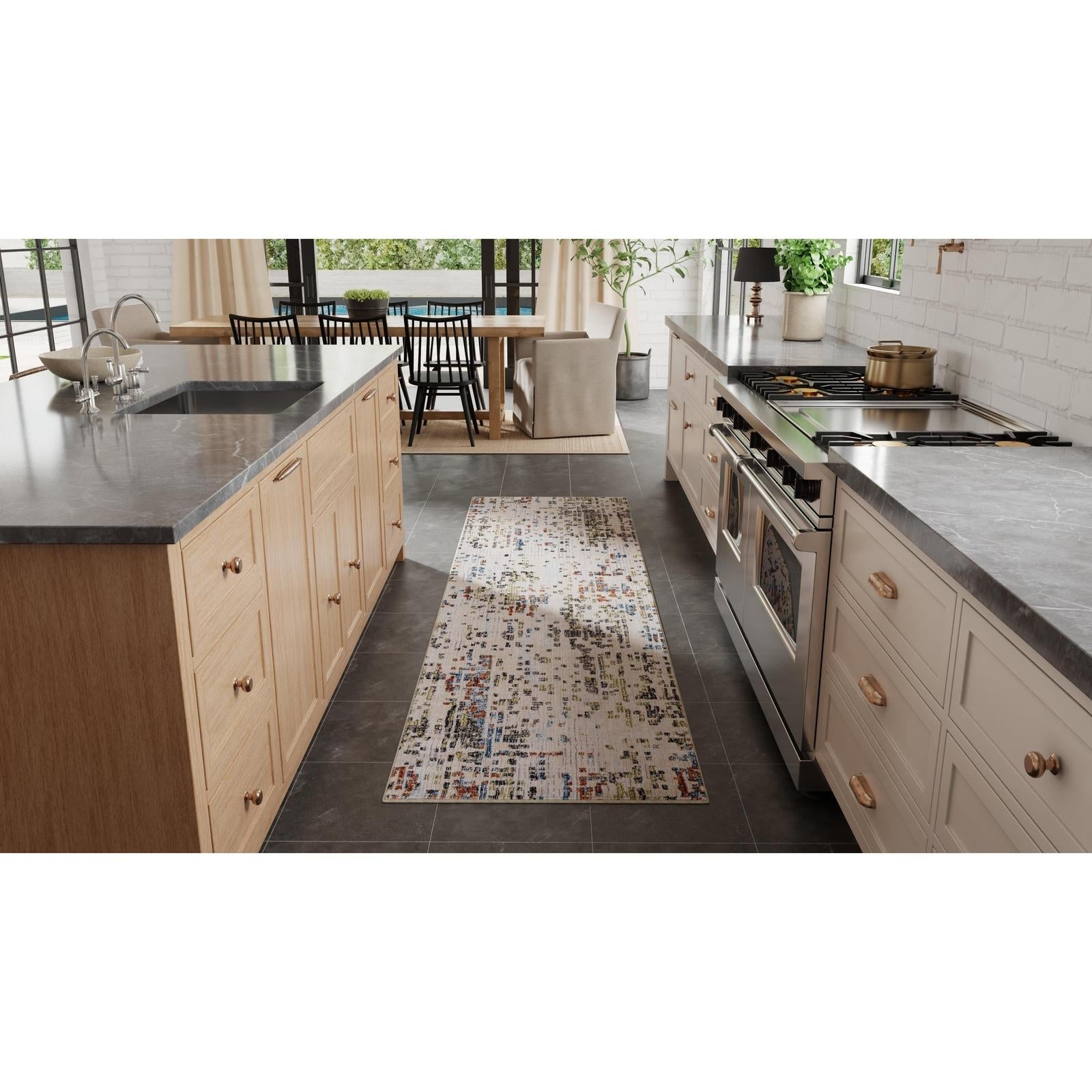 Feizy Sonora 39NVF Modern Abstract Rug in Ivory/Green/Blue