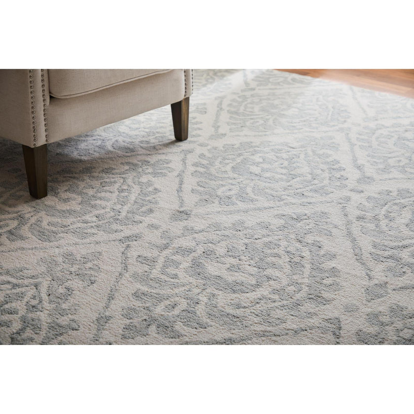 Feizy Belfort 8A29F Traditional Floral & Botanical Rug in Ivory/Gray