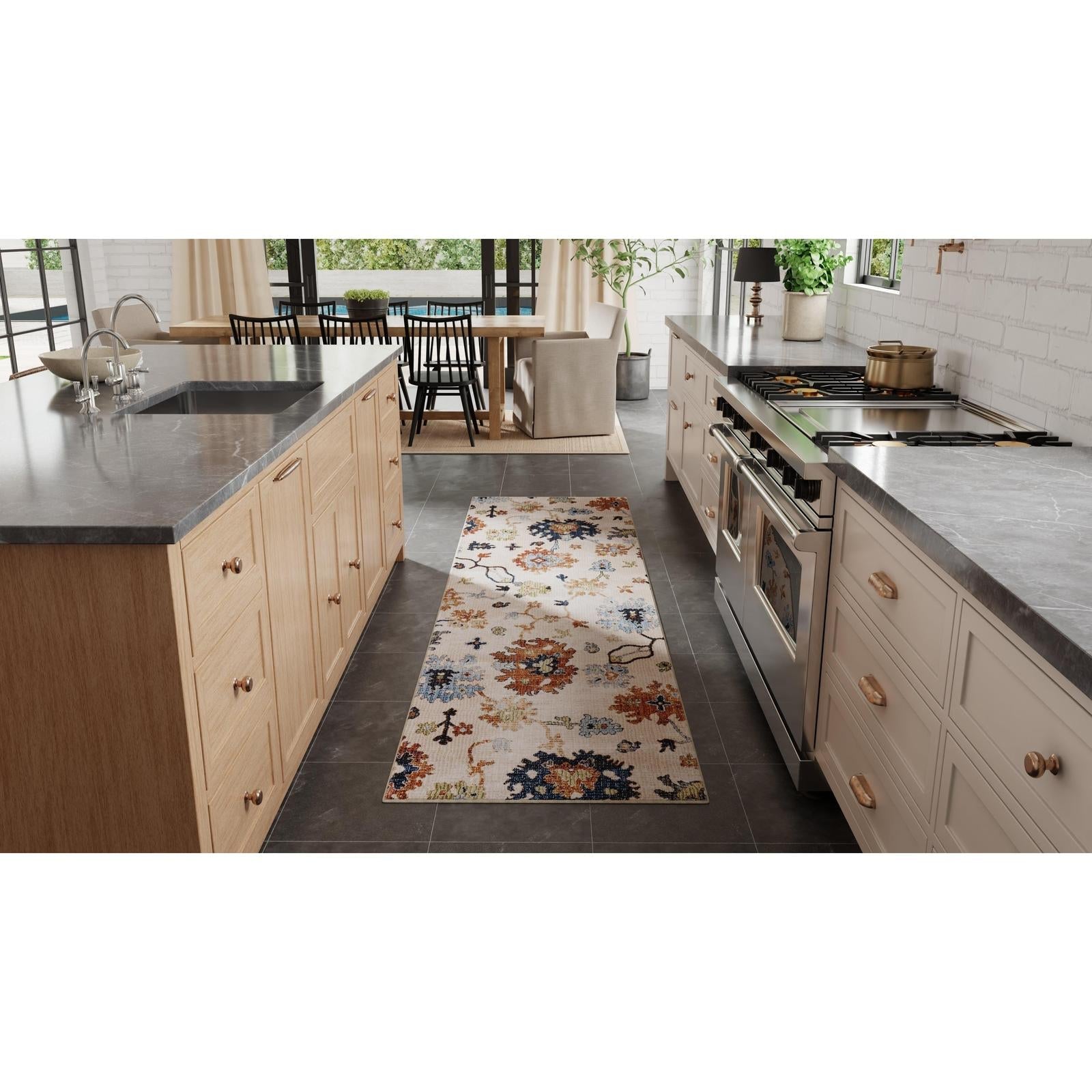 Feizy Melrose 39P1F Transitional Floral & Botanical Rug in Ivory/Red/Blue