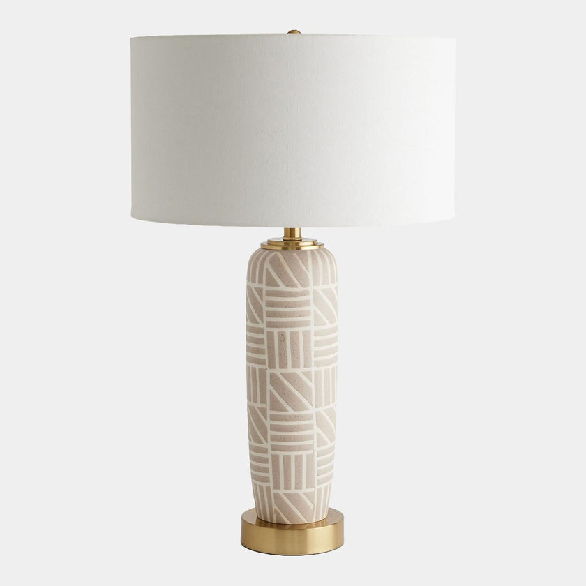 Global Views Square and Lines Table Lamp Beige