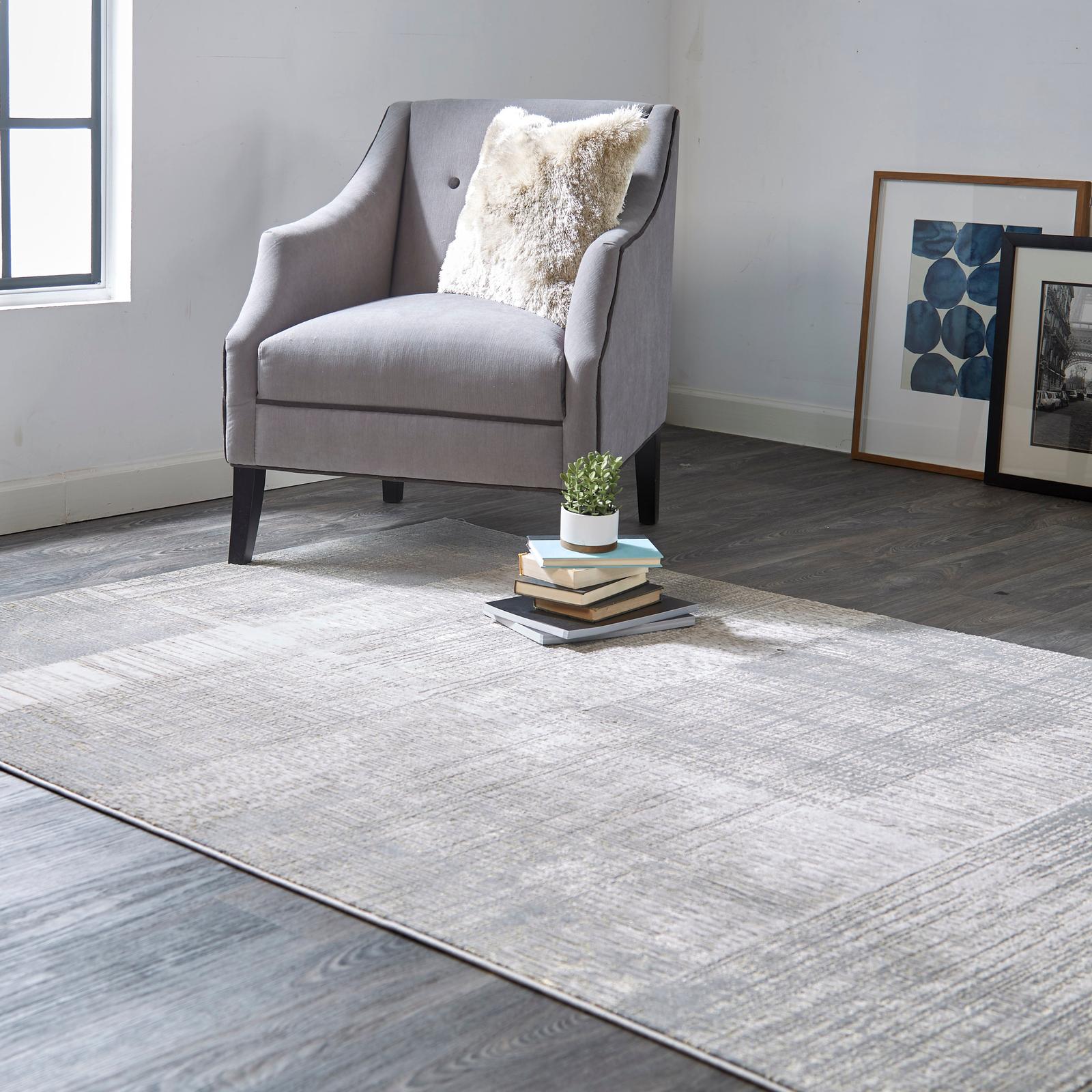 Feizy Aura 3736F Modern Abstract Rug in Gray/Ivory
