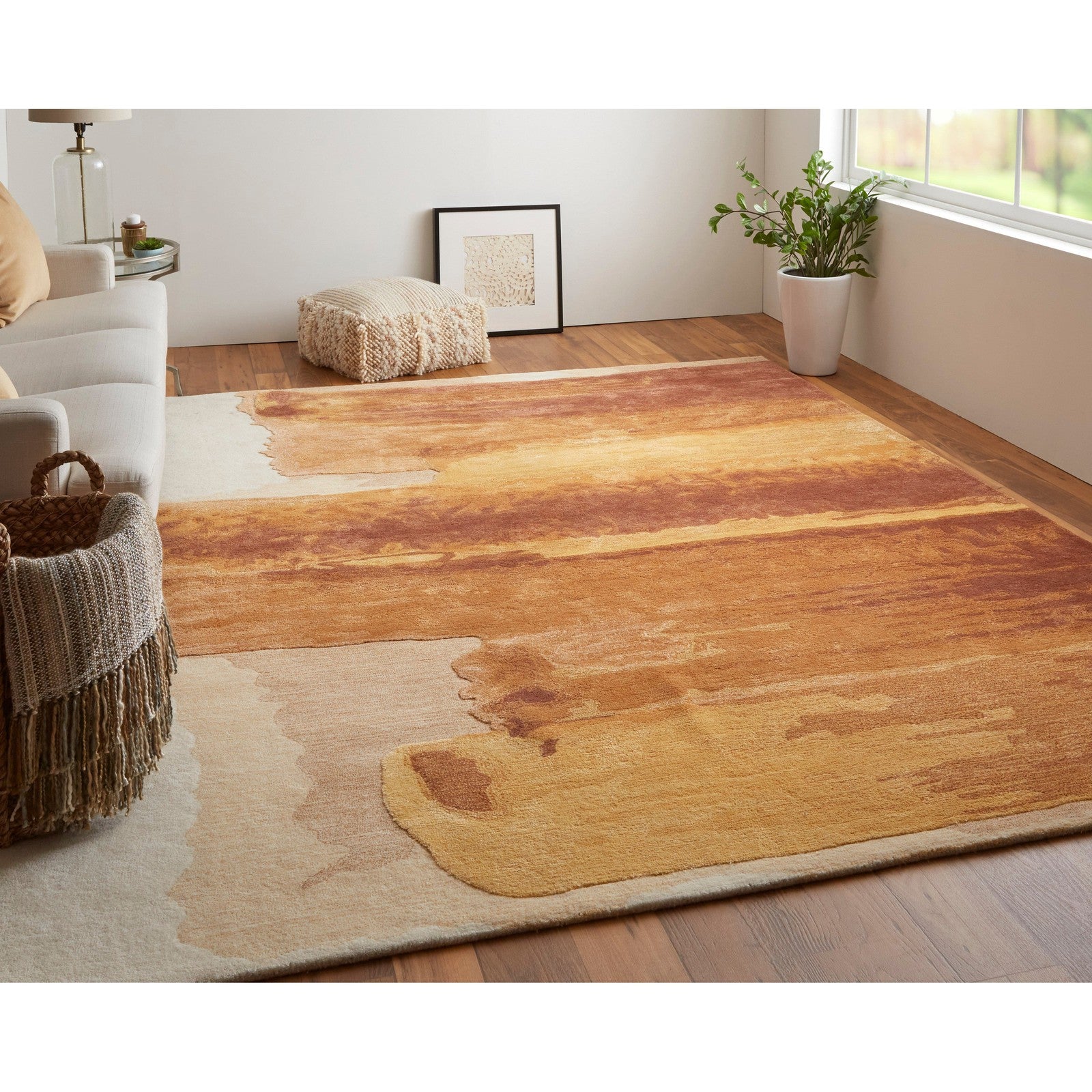 Feizy Anya 8921F Transitional Abstract Rug in Red/Orange/Ivory