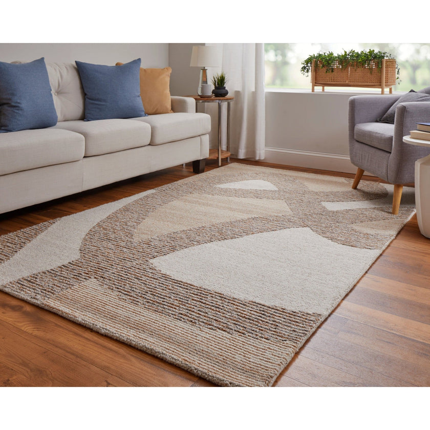 Feizy Pollock 8952F Modern Abstract in Brown/Tan/Ivory