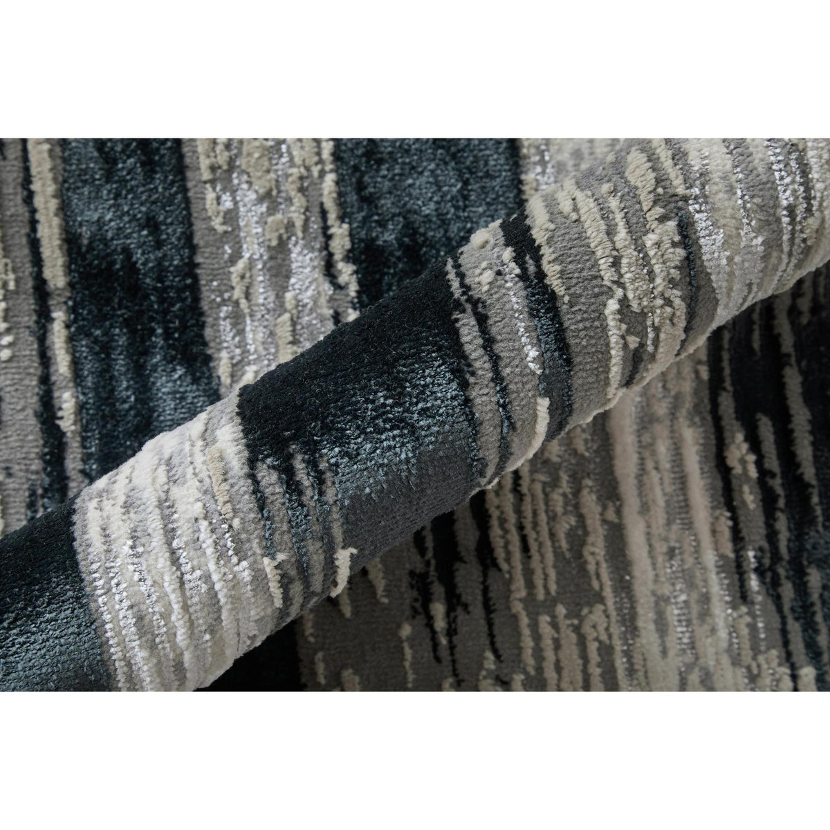 Feizy Micah 3338F Modern Abstract Rug in Black/Silver/Gray