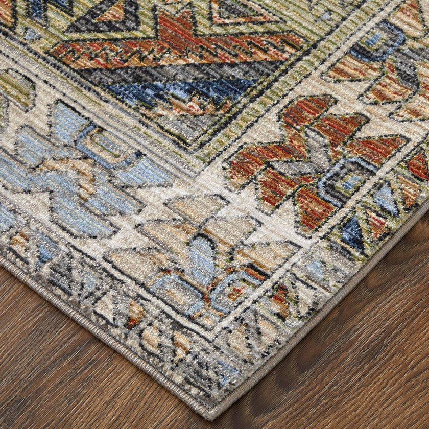 Feizy Melrose 39P0F Transitional Distressed Rug in Gray/Red/Blue