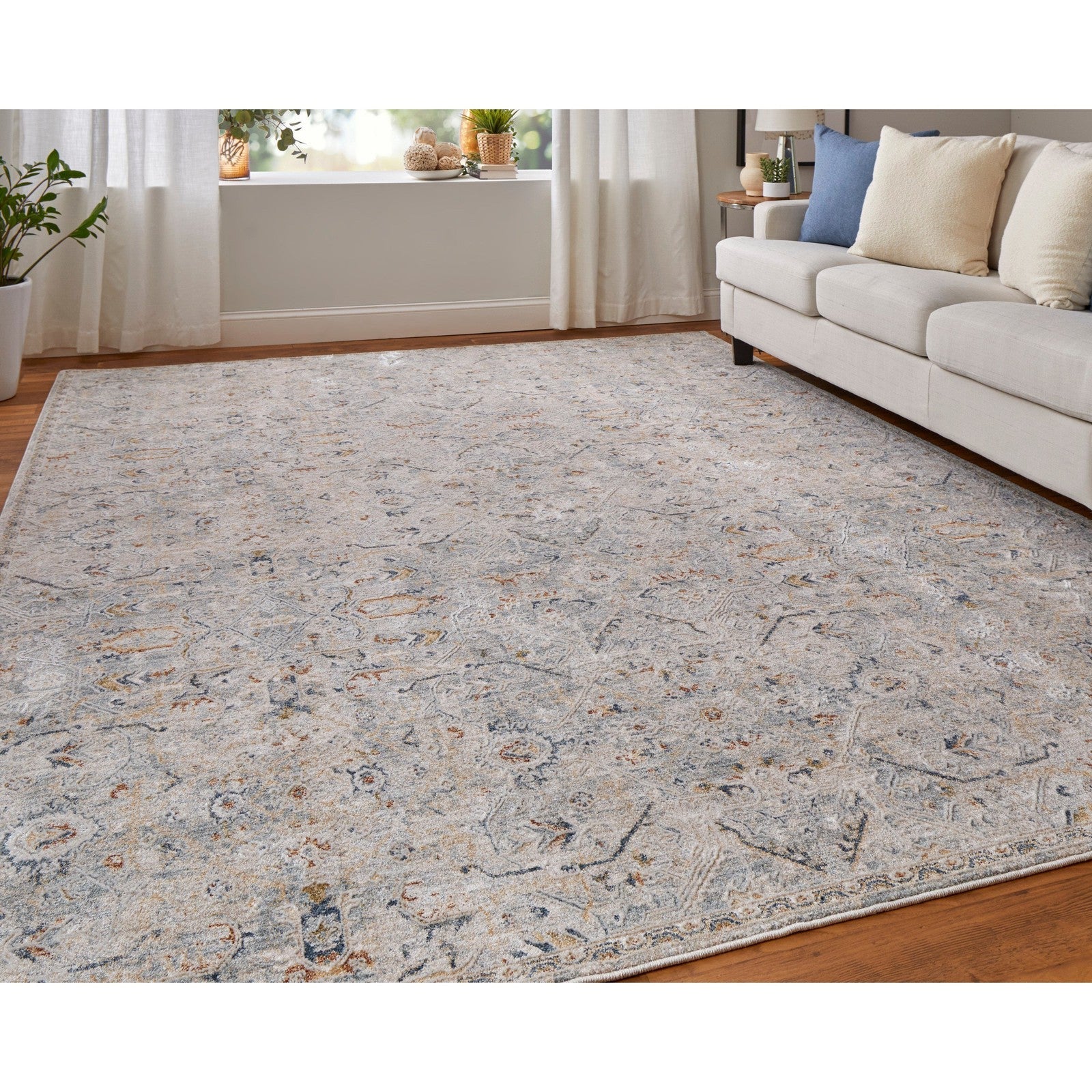 Feizy Pasha 39M6F Transitional Distressed in Ivory/Blue/Tan