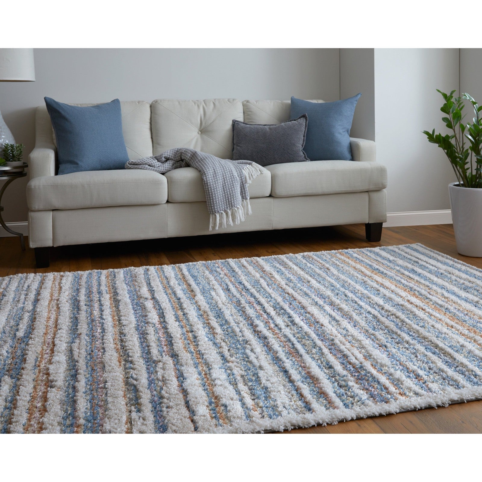 Feizy Mynka 39IEF Transitional Stripes in Ivory/Blue/Orange