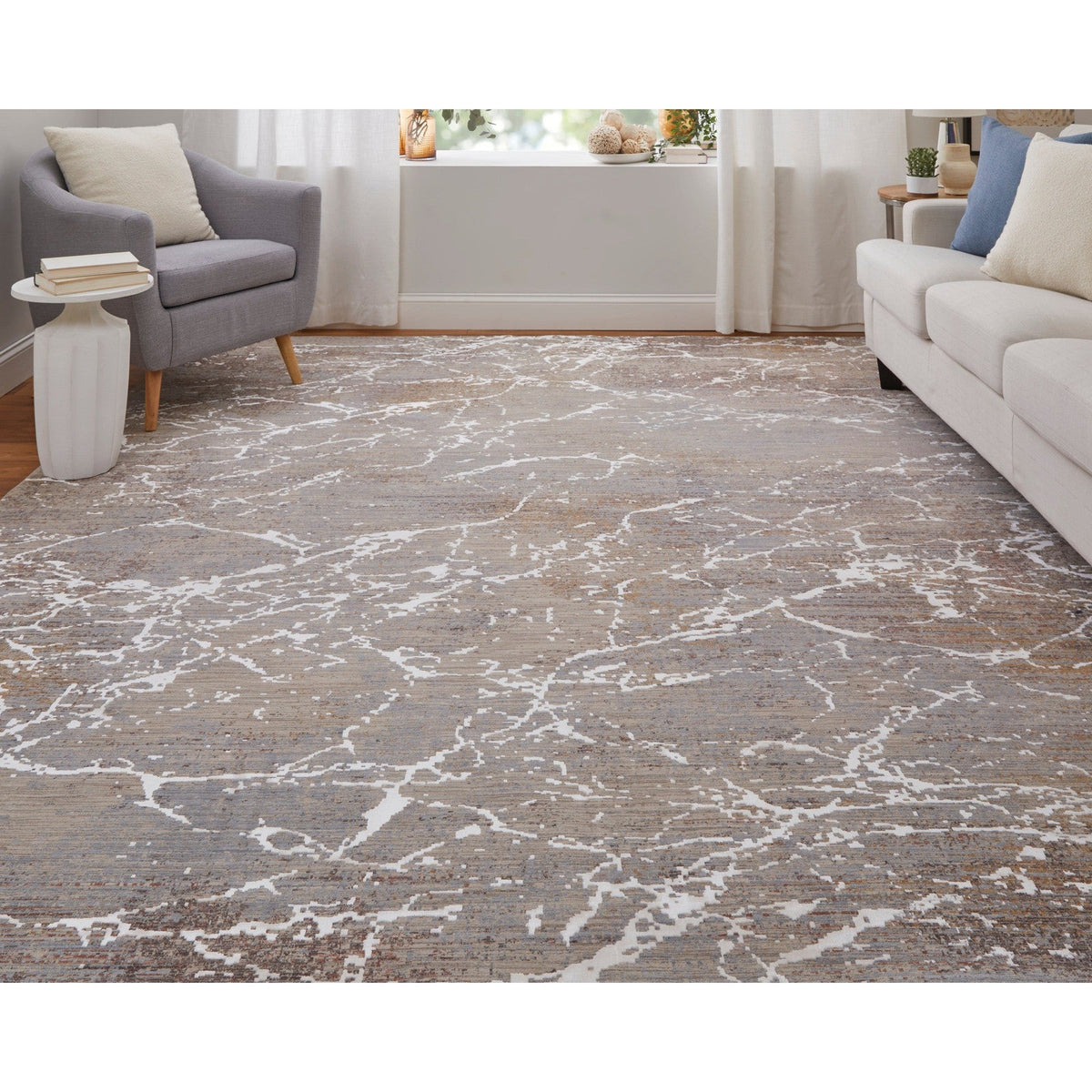 Feizy Pryor 39NHF Modern Abstract in Taupe/Brown/White
