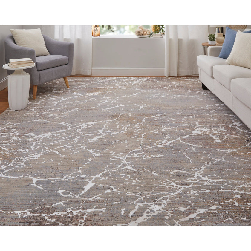 Feizy Pryor 39NHF Modern Abstract in Taupe/Brown/White
