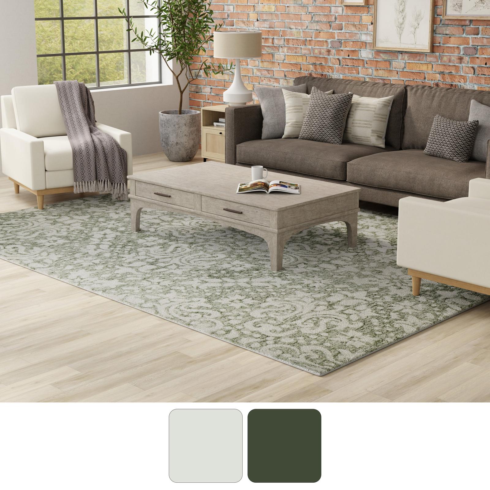 Feizy Belfort 8A28F Traditional Floral & Botanical Rug in Ivory/Green