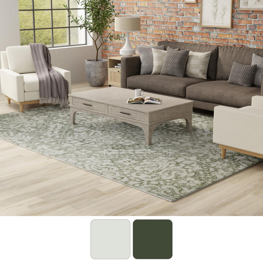 Feizy Belfort 8A28F Traditional Floral & Botanical Rug in Ivory/Green
