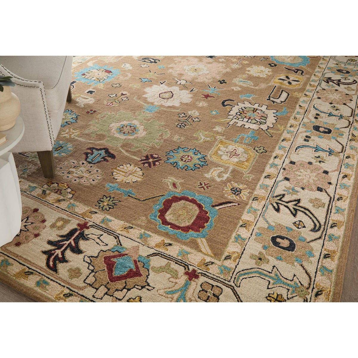 Feizy Springfield 8A45F Traditional Floral & Botanical Rug in Tan/Ivory/Blue