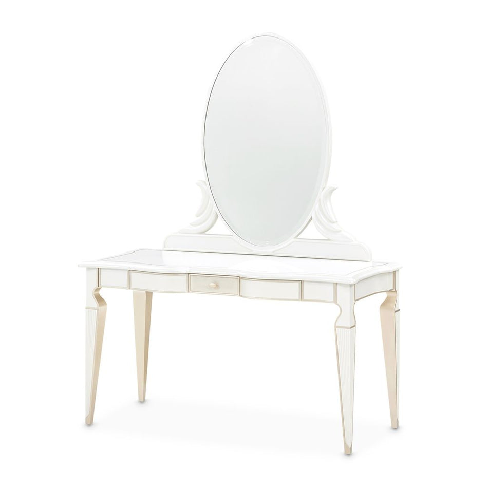 Michael Amini La Marisia Vanity with Mirror - Creamy Pearl