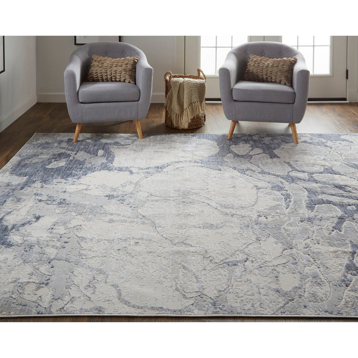 Feizy Laina 39G8F Transitional Abstract in Ivory/Blue