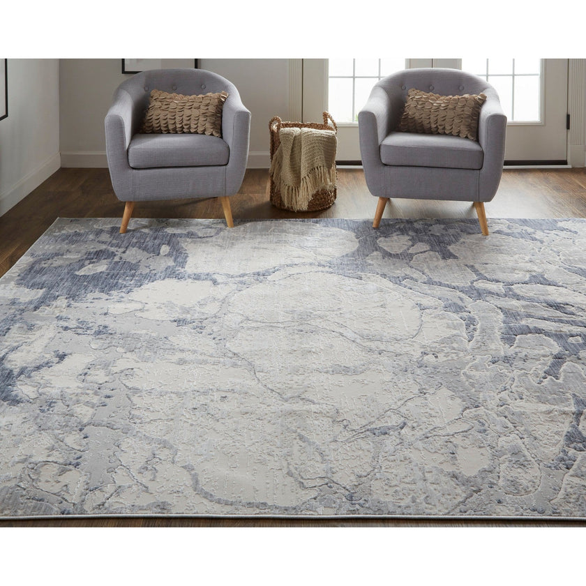 Feizy Laina 39G8F Transitional Abstract in Ivory/Blue