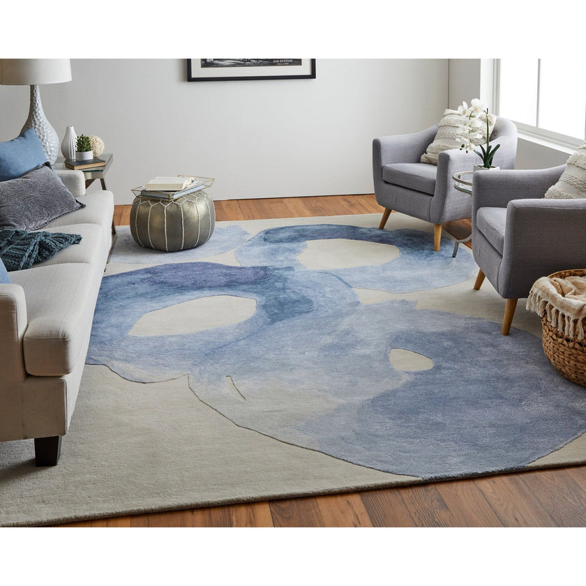 Feizy Anya 8887F Transitional Abstract Rug in Blue/Ivory