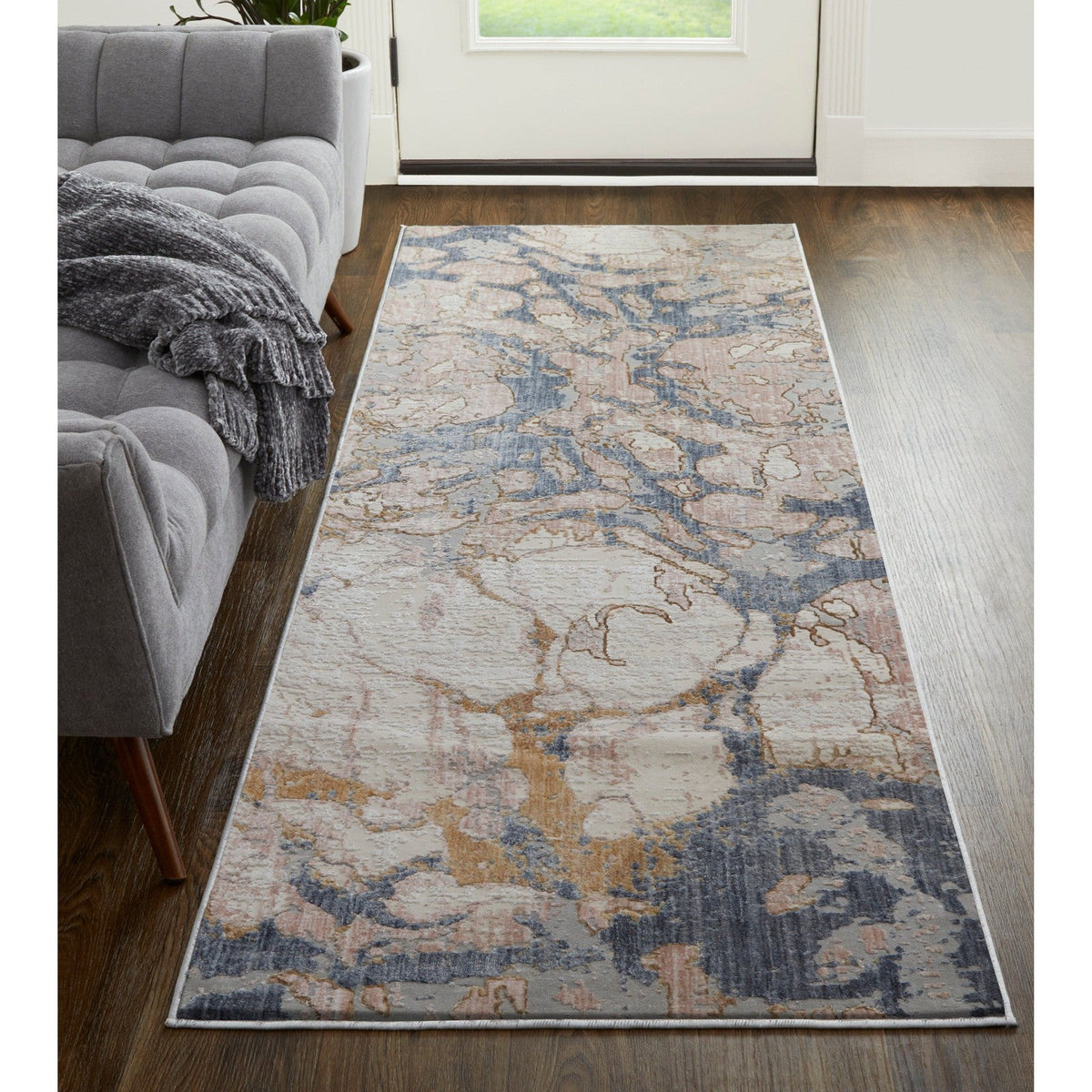 Feizy Laina 39G8F Transitional Abstract in Tan/Blue