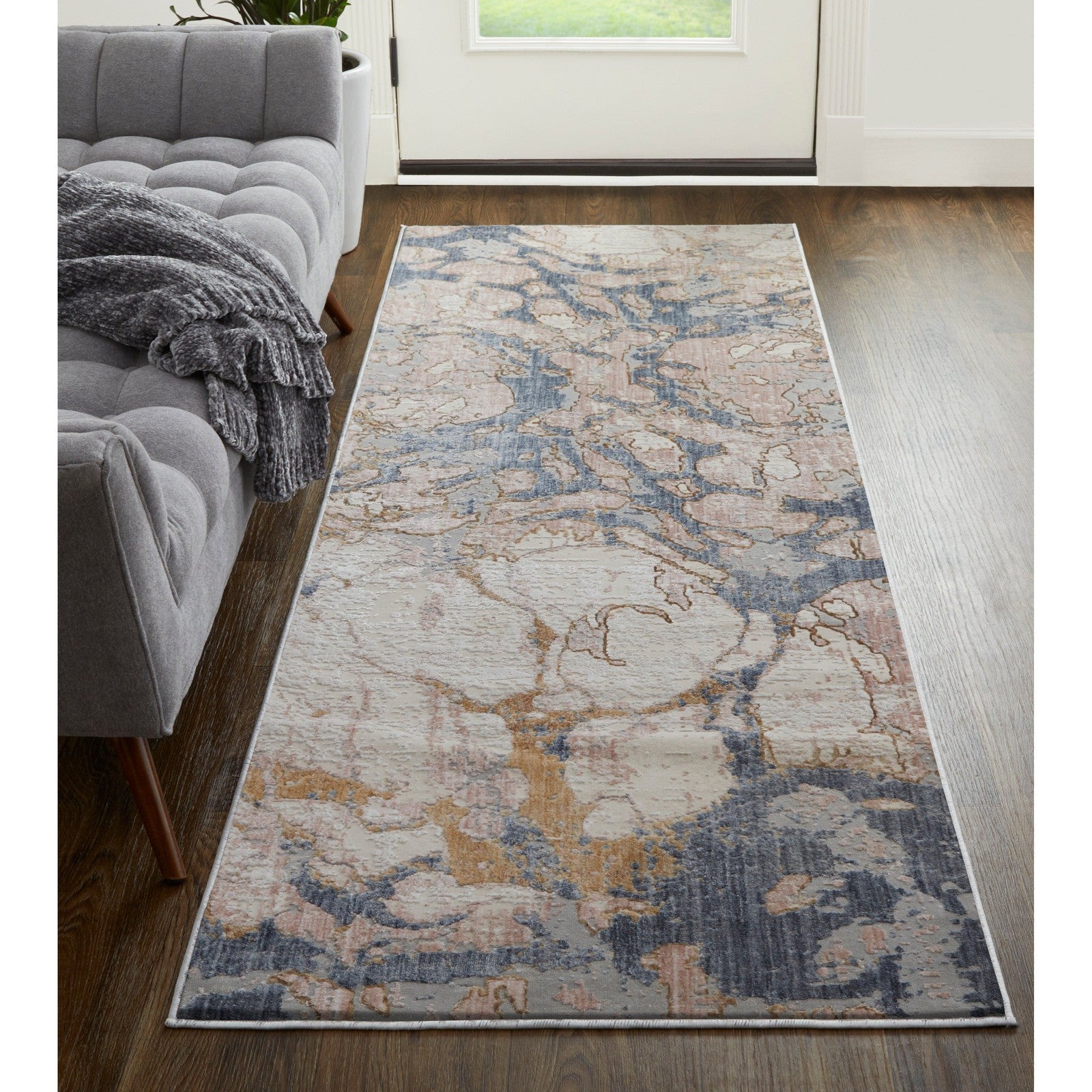 Feizy Laina 39G8F Transitional Abstract in Tan/Blue