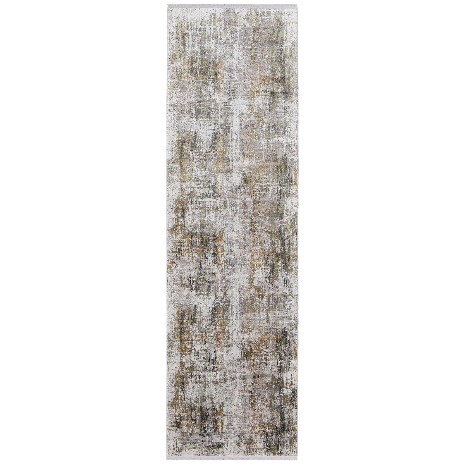 Feizy Cadiz 39FXF Modern Abstract Rug in Green/Gray/Ivory