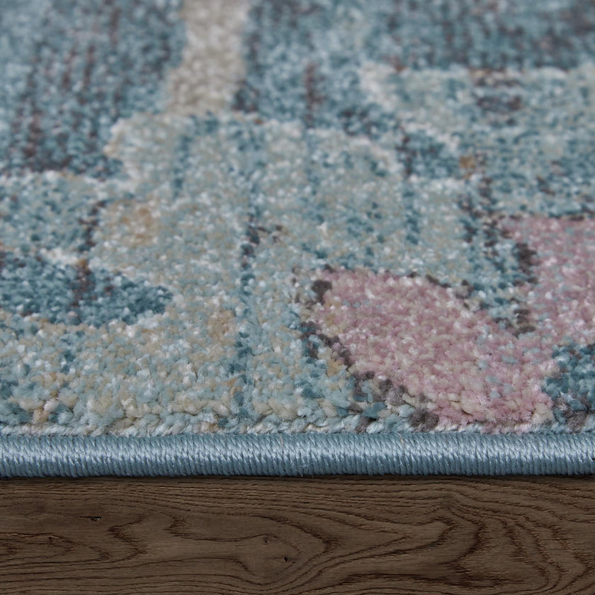 Feizy Dartmouth 39QMF Transitional Abstract Rug in Blue/Ivory/Pink