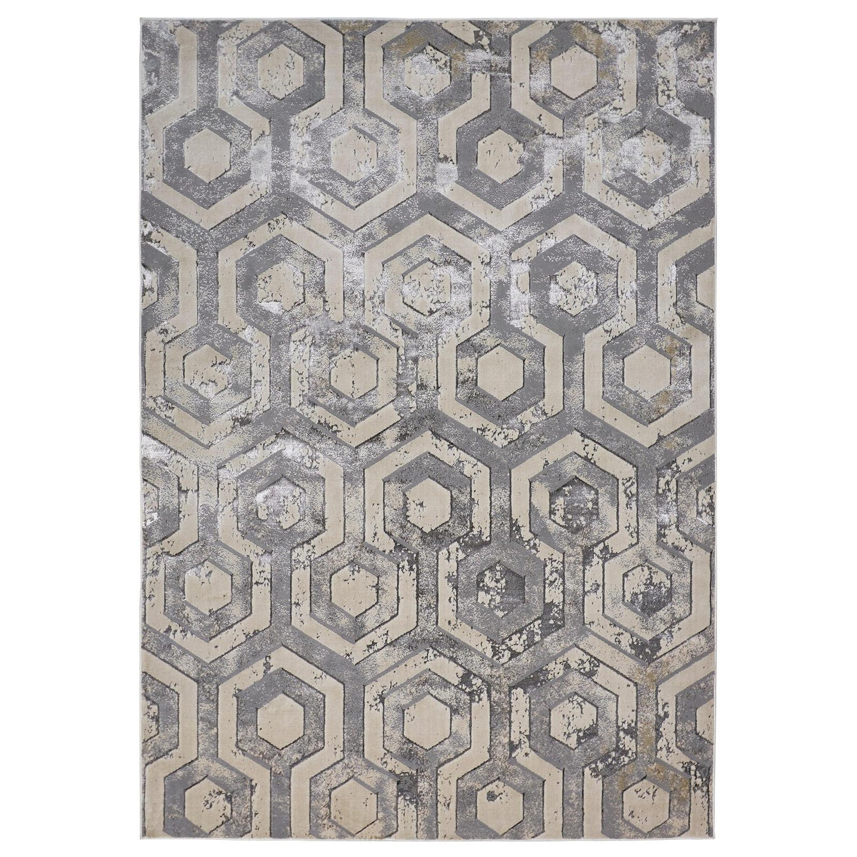 Feizy Micah 3046F Modern Distressed Rug in Gray/Taupe/Silver