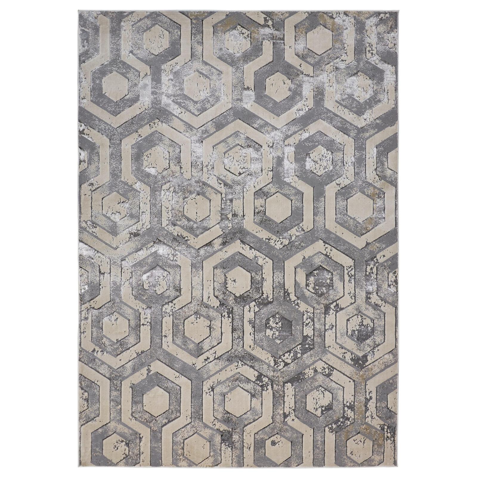 Feizy Micah 3046F Modern Distressed Rug in Gray/Taupe/Silver