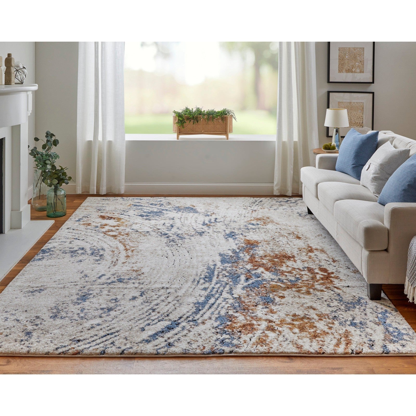 Feizy Gilmore 39MMF Modern Abstract in Ivory/Blue/Orange