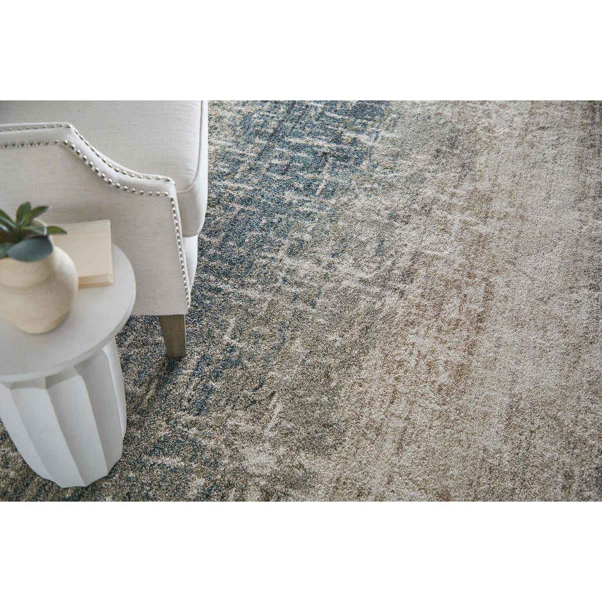 Feizy Richmond 39R5F Modern Abstract Rug in Ivory/Blue/Green