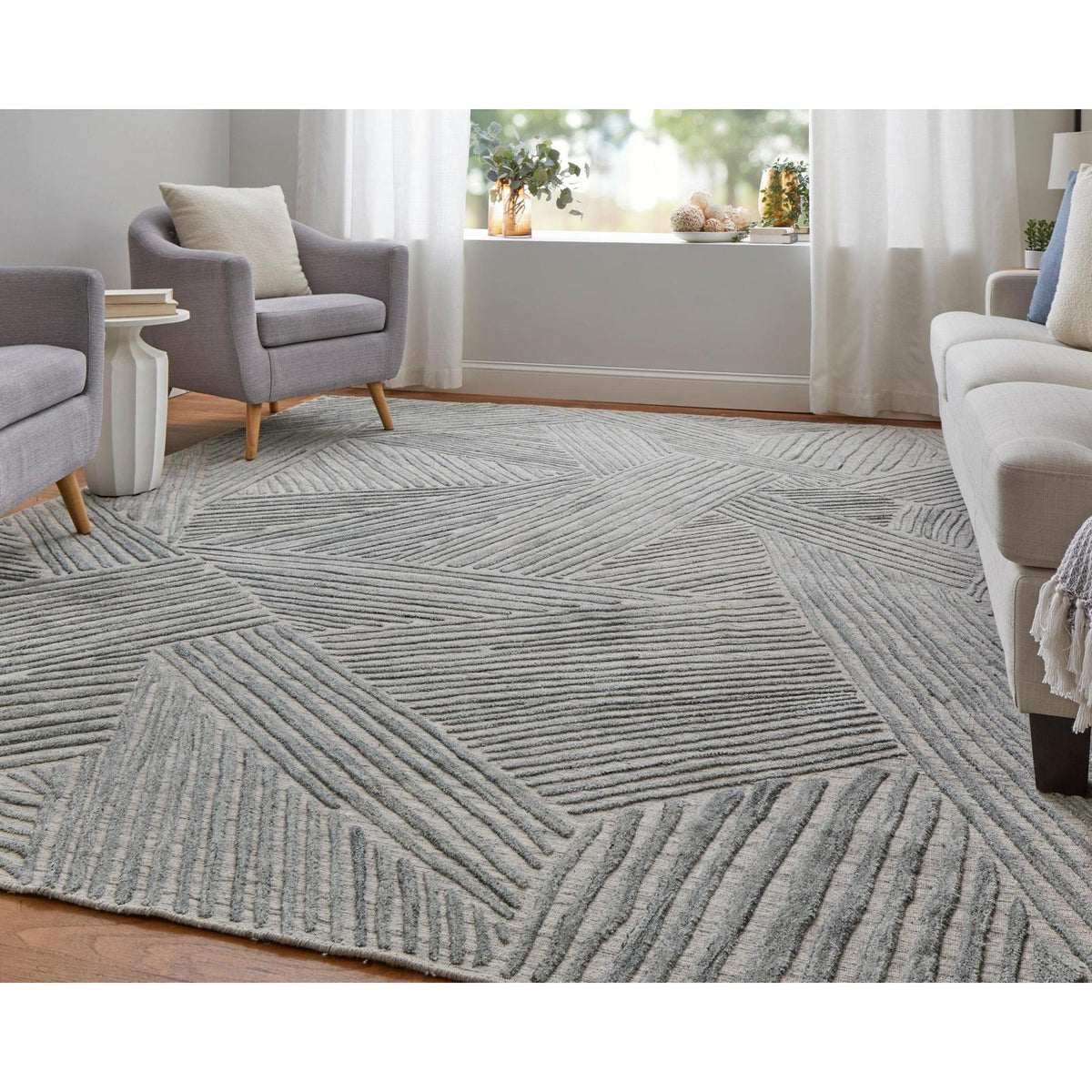 Feizy Elias 69FYF Modern Abstract Rug in Green/Ivory/Tan