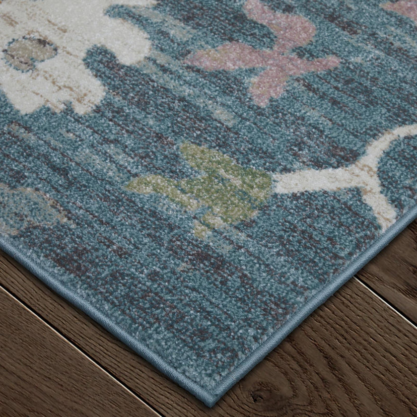 Feizy Dartmouth 39QMF Transitional Abstract Rug in Blue/Ivory/Pink