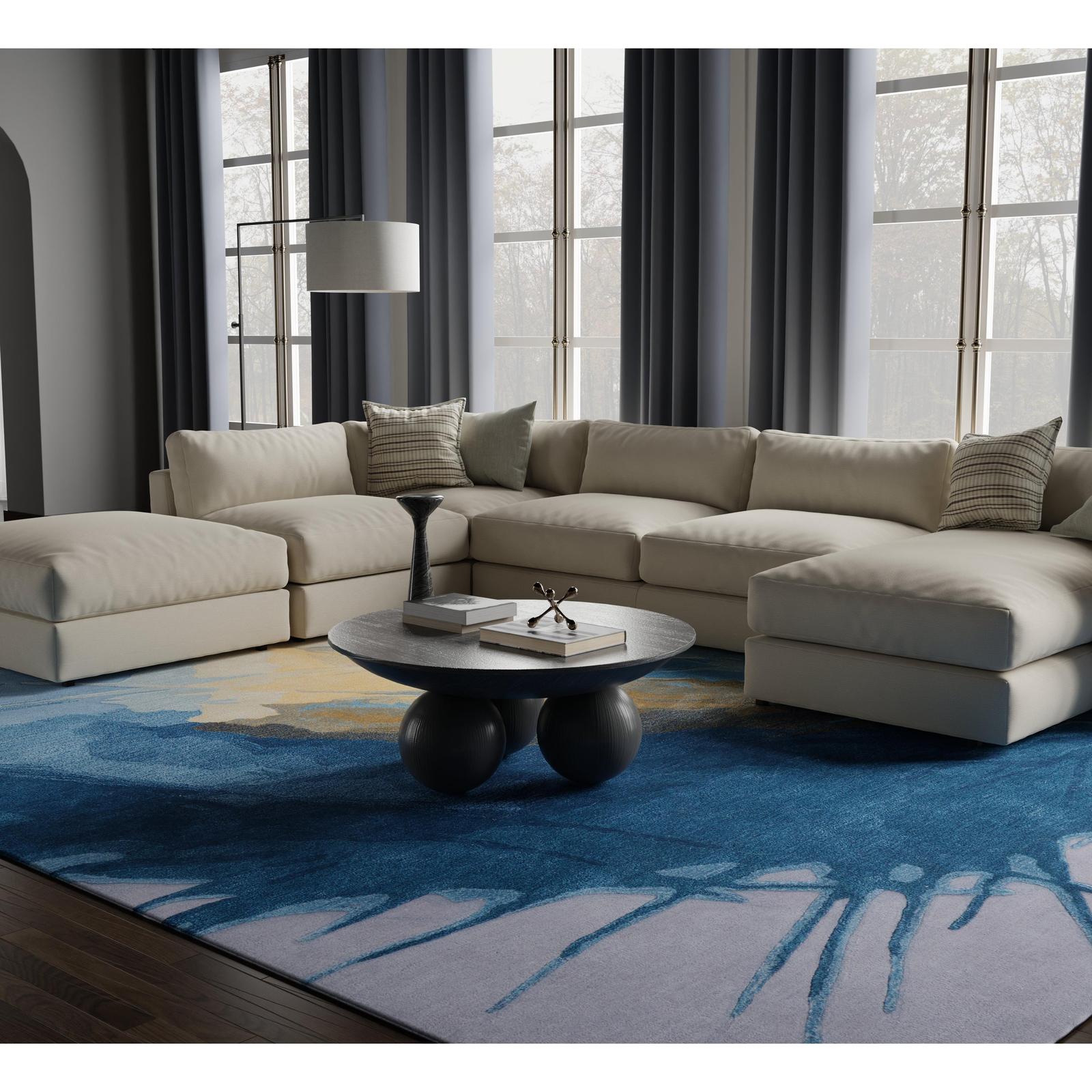 Feizy Kawai 8987F Modern Abstract Rug in Blue/Gold/Gray