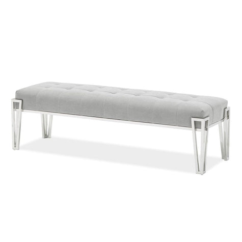 Michael Amini Rose Velvet Accent Bench - Gray/Chrome