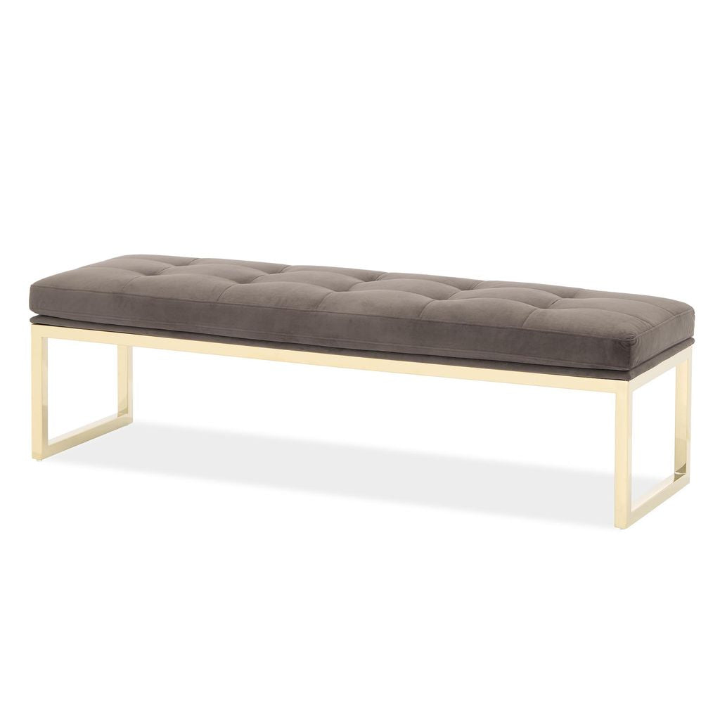 Michael Amini Dahlia Velvet Accent Bench - Chocolate/Gold