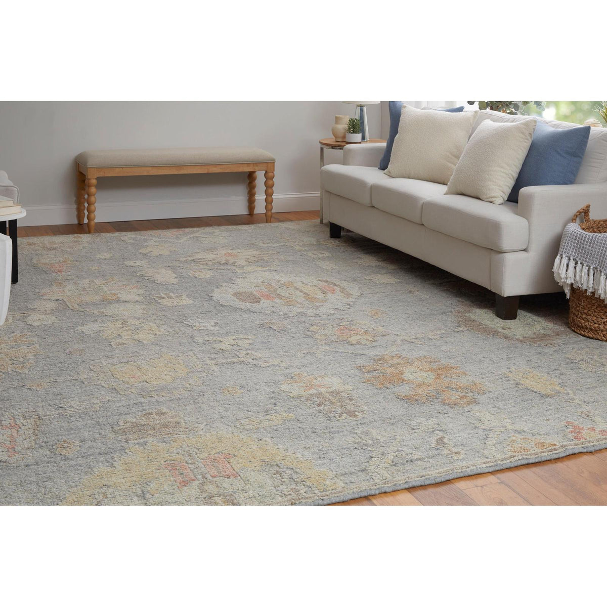 Feizy Grafton 69FMF Transitional Floral & Botanical Rug in Blue/Gray/Yellow