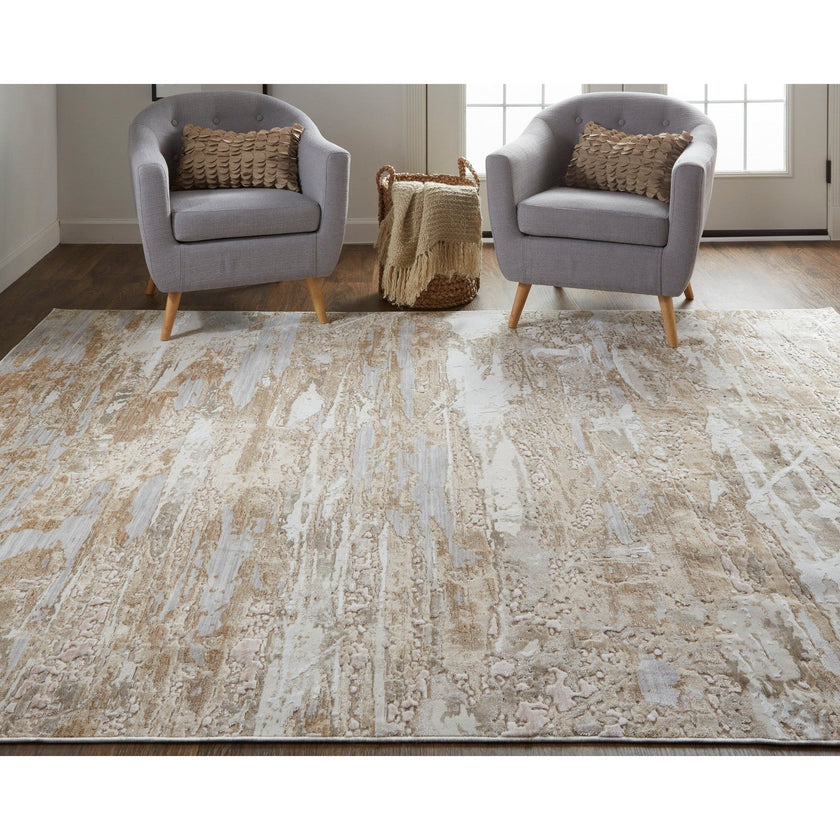 Feizy Laina 39G5F Transitional Abstract in Tan/Ivory