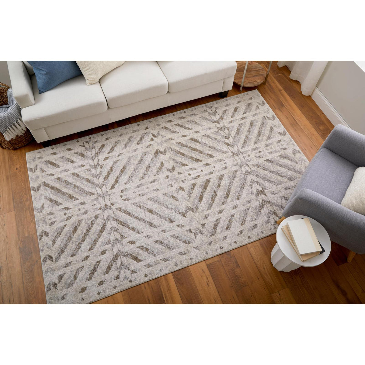 Feizy Vancouver 39NQF Modern Geometric Rug in Ivory/Tan/Brown