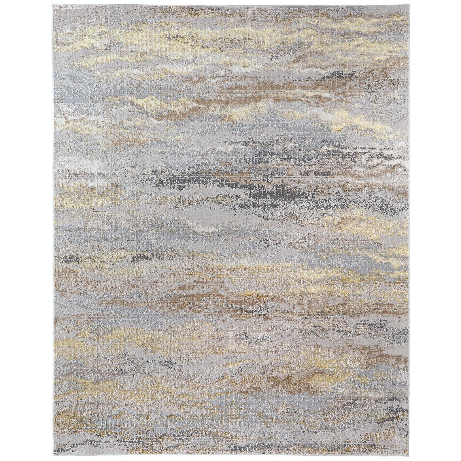 Feizy Aura 3735F Modern Abstract Rug in Gold/Gray/Ivory