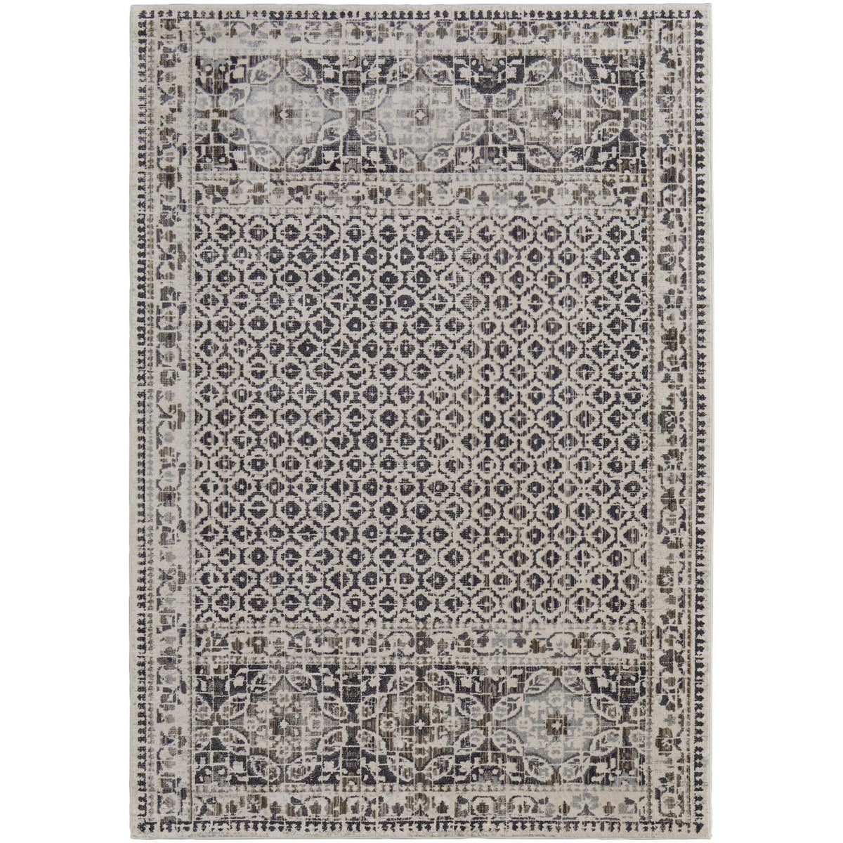 Feizy Kano 3874F Transitional Distressed Rug in Ivory/Taupe/Gray
