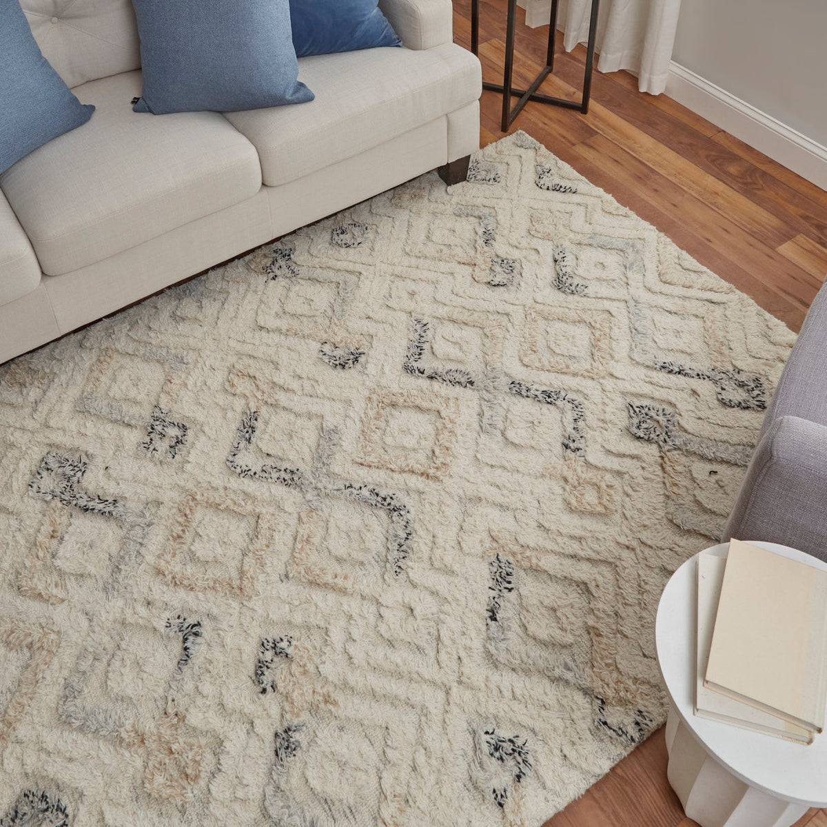 Feizy Anica 8004F Transitional Moroccan Rug in Ivory/Gray/Black