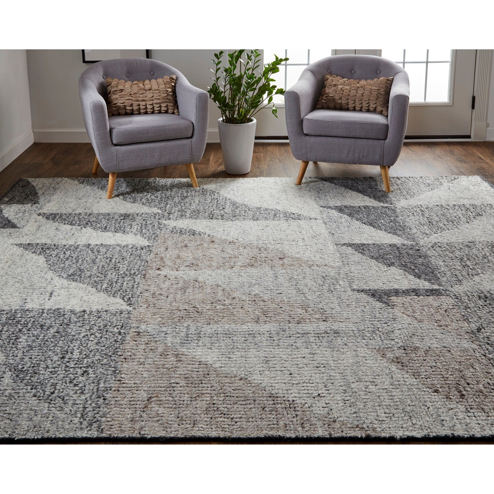 Feizy Alford 6910F Modern Geometric in Ivory/Gray/Taupe