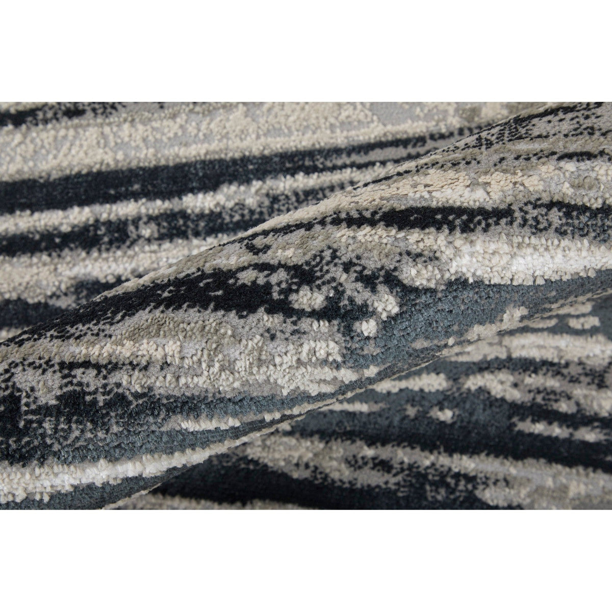 Feizy Micah 39LRF Modern Diamond Rug in Black/Silver/Taupe