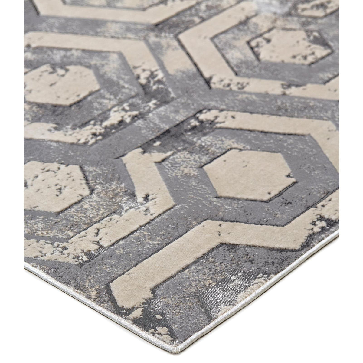 Feizy Micah 3046F Modern Distressed Rug in Gray/Taupe/Silver