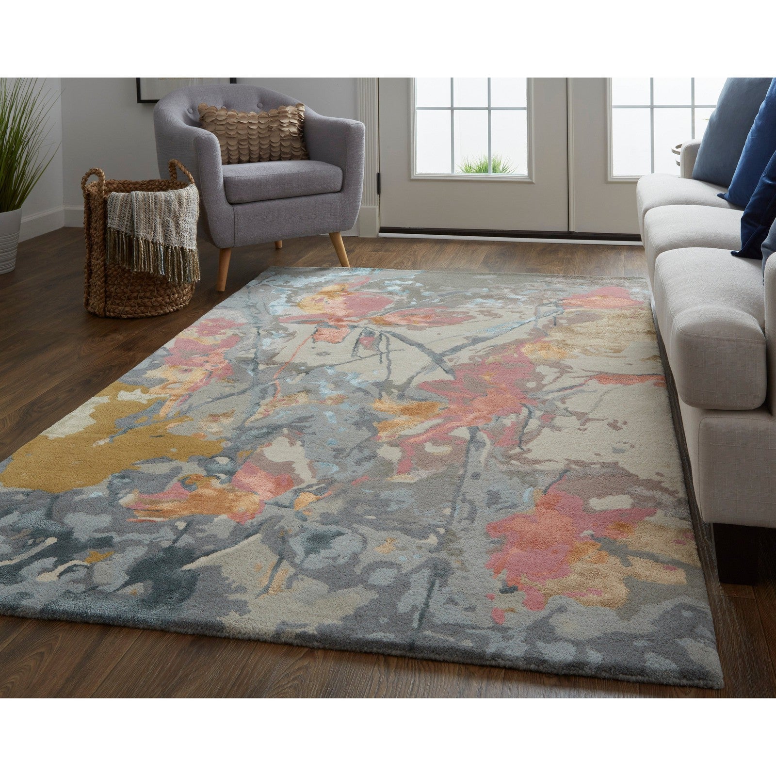 Feizy Dafney 8867F Transitional Floral & Botanical in Blue/Pink/Gray