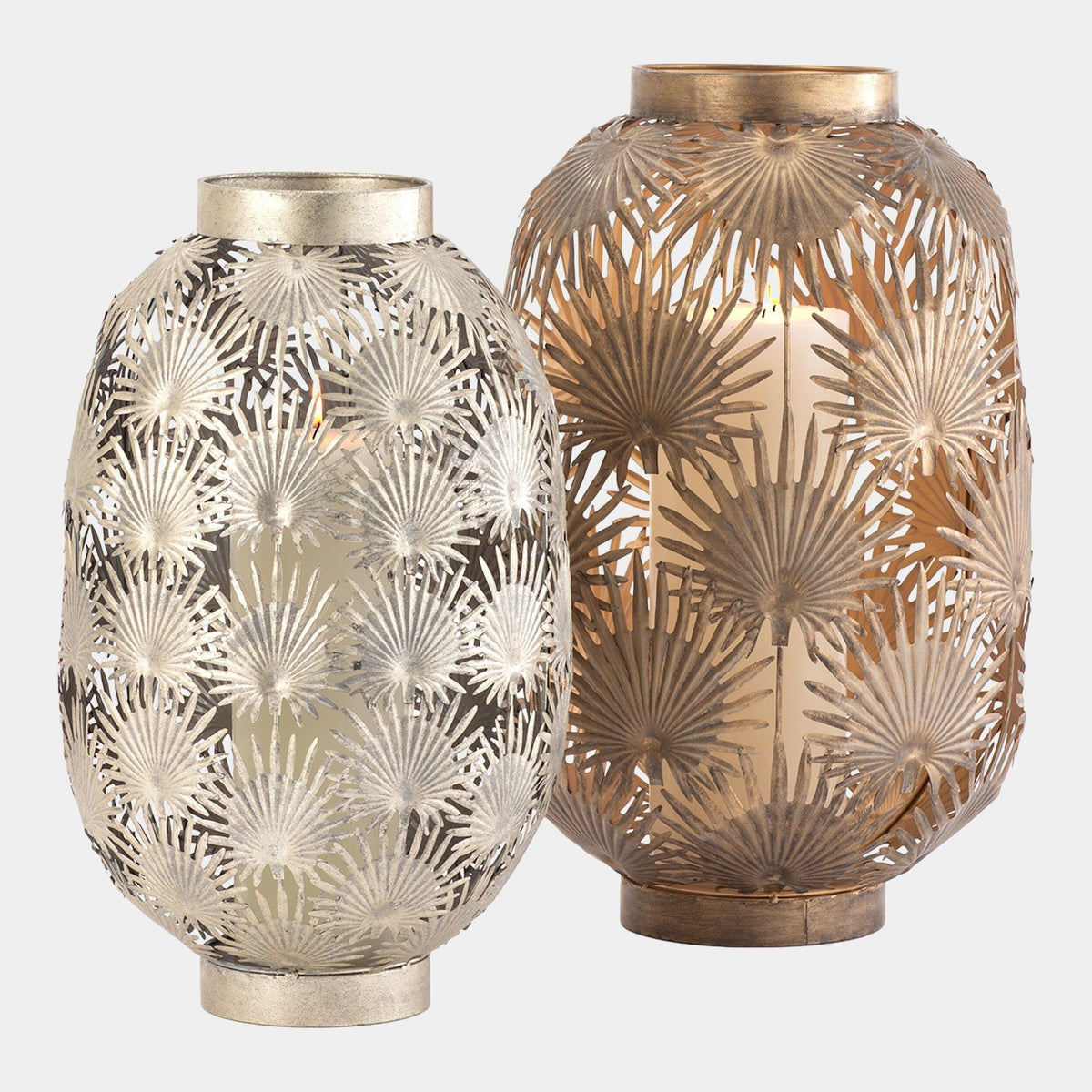 Global Views Tropical Palm Leaf Nickel Lantern