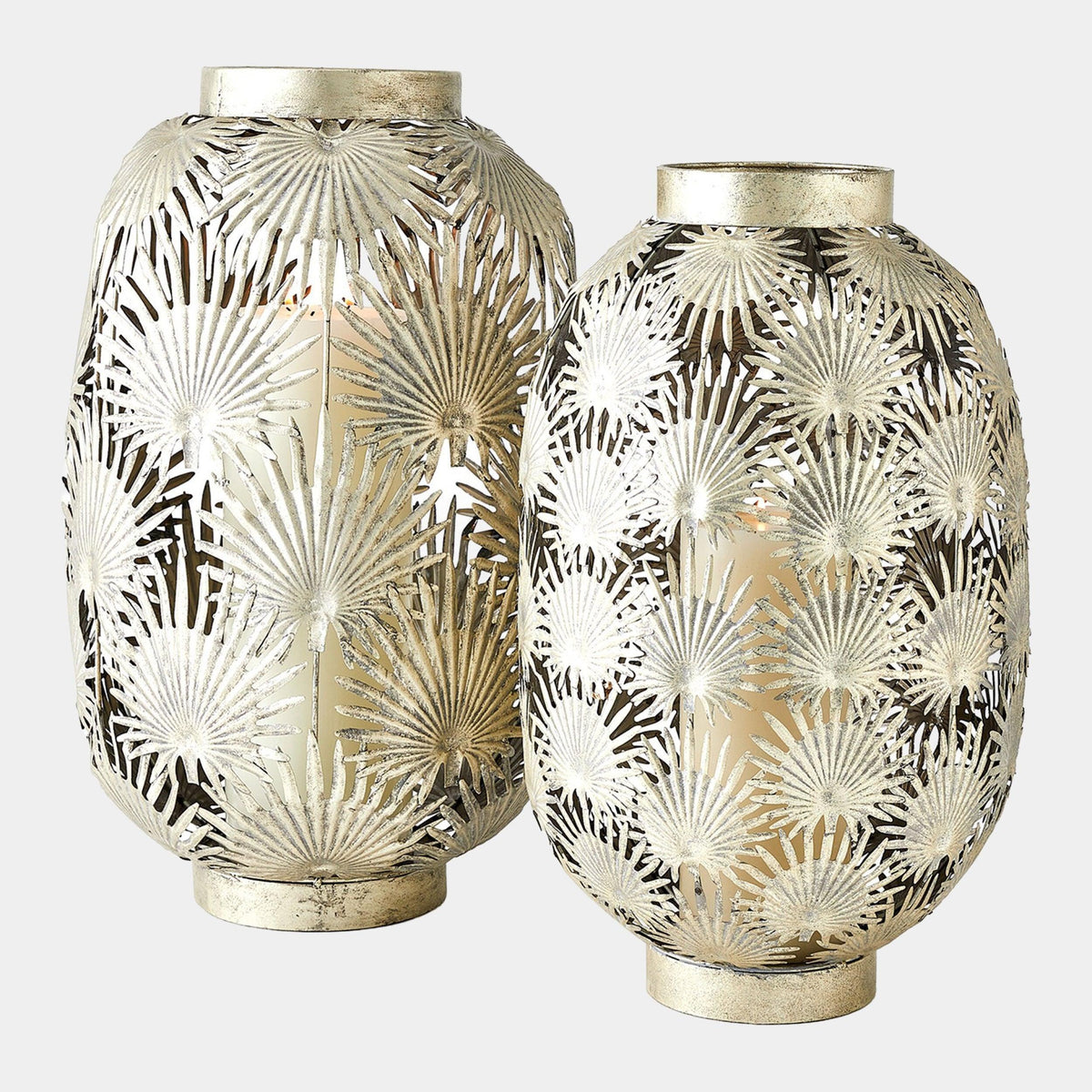 Global Views Tropical Palm Leaf Nickel Lantern