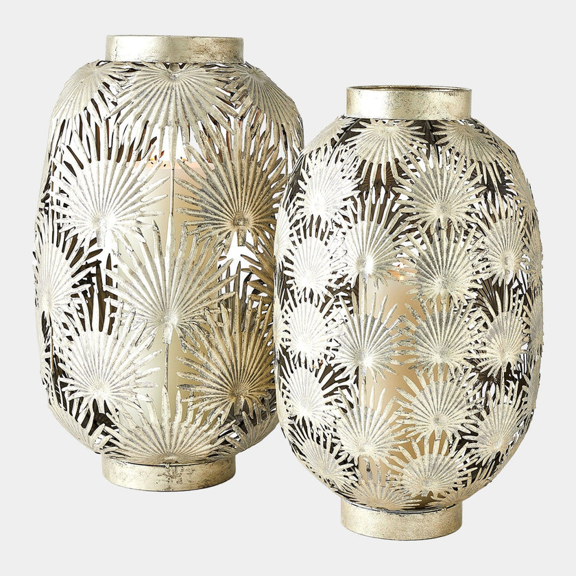 Global Views Tropical Palm Leaf Nickel Lantern