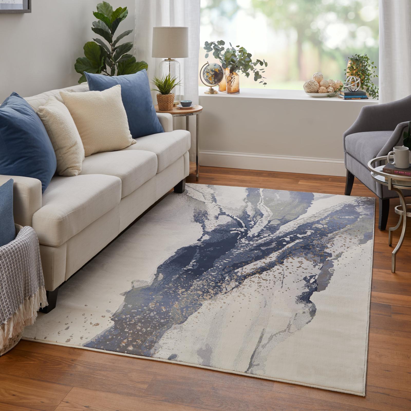 Feizy Mandana 39M0F Modern Abstract Rug in Ivory/Blue