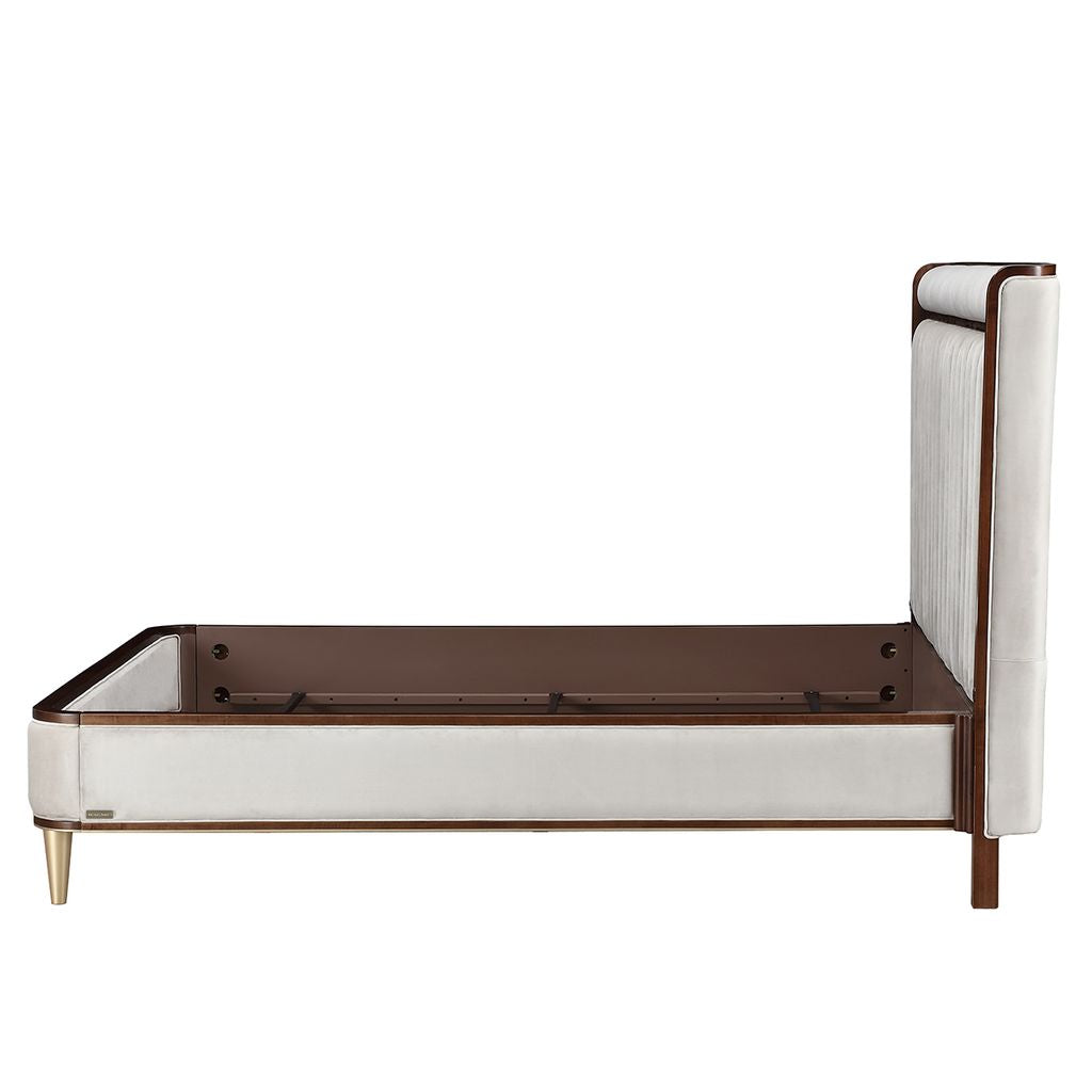 Michael Amini Houston Eastern King Channel Tufted Panel Bed - Porcini/Walnut